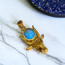 Load image into Gallery viewer, Opal Hathor Cow Head Gold Pendant