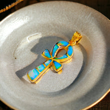 Load image into Gallery viewer, Opal Key of Life Ankh Gold Pendant Necklace