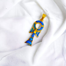 Load image into Gallery viewer, Sparkle Opal Blue Ankh Gold Pendant