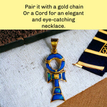 Load image into Gallery viewer, Sparkle Opal Blue Ankh Gold Pendant