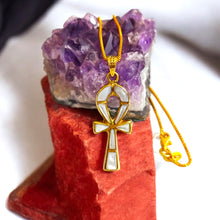 Load image into Gallery viewer, Gold Mother of Pearl Key Of Life Ankh Pendant Necklace