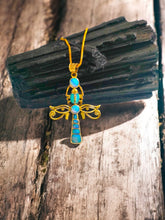 Load image into Gallery viewer, Opal Gold Key Of life Ankh Eye of Horus Complex Pendant Necklace