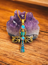 Load image into Gallery viewer, Opal Gold Key Of life Ankh Eye of Horus Complex Pendant Necklace