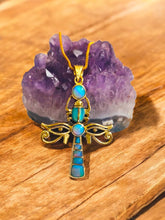 Load image into Gallery viewer, Opal Gold Key Of life Ankh Eye of Horus Complex Pendant Necklace