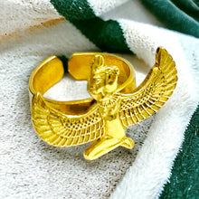 Load image into Gallery viewer, Gold Winged Goddess Maat Ring