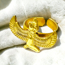 Load image into Gallery viewer, Gold Winged Goddess Maat Ring