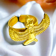 Load image into Gallery viewer, Gold Winged Goddess Maat Ring