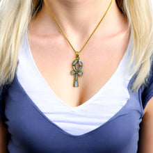 Load image into Gallery viewer, Gold Mother of Pearl Key Of Life Ankh Pendant Necklace