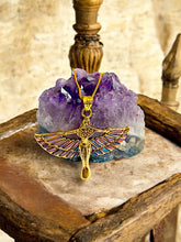 Load image into Gallery viewer, Winged Opal Goddess isis Gold Pendant Necklace
