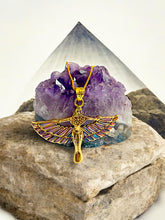 Load image into Gallery viewer, Winged Opal Goddess isis Gold Pendant Necklace