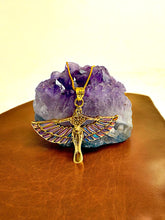 Load image into Gallery viewer, Winged Opal Goddess isis Gold Pendant Necklace