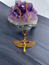 Load image into Gallery viewer, Winged Opal Goddess isis Gold Pendant Necklace