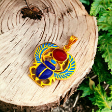 Load image into Gallery viewer, Winged Colorful Scarab Gold Pendant