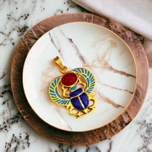 Load image into Gallery viewer, Winged Colorful Scarab Gold Pendant