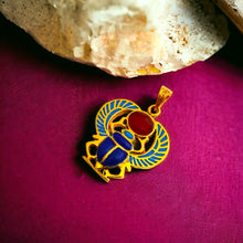 Load image into Gallery viewer, Winged Colorful Scarab Gold Pendant