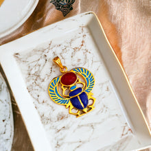 Load image into Gallery viewer, Winged Colorful Scarab Gold Pendant