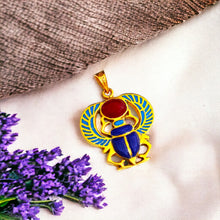 Load image into Gallery viewer, Winged Colorful Scarab Gold Pendant