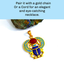 Load image into Gallery viewer, Winged Colorful Scarab Gold Pendant
