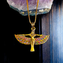 Load image into Gallery viewer, Winged Opal Goddess isis Gold Pendant Necklace