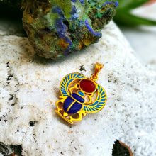 Load image into Gallery viewer, Winged Colorful Scarab Gold Pendant
