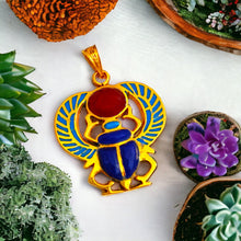Load image into Gallery viewer, Winged Colorful Scarab Gold Pendant
