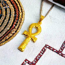 Load image into Gallery viewer, Gold Akhenaton Prayers Ankh Key Of Life Pendant Necklace