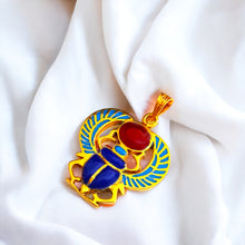 Load image into Gallery viewer, Winged Colorful Scarab Gold Pendant