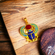 Load image into Gallery viewer, Winged Colorful Scarab Gold Pendant