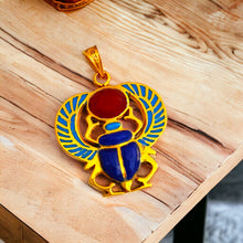 Load image into Gallery viewer, Winged Colorful Scarab Gold Pendant