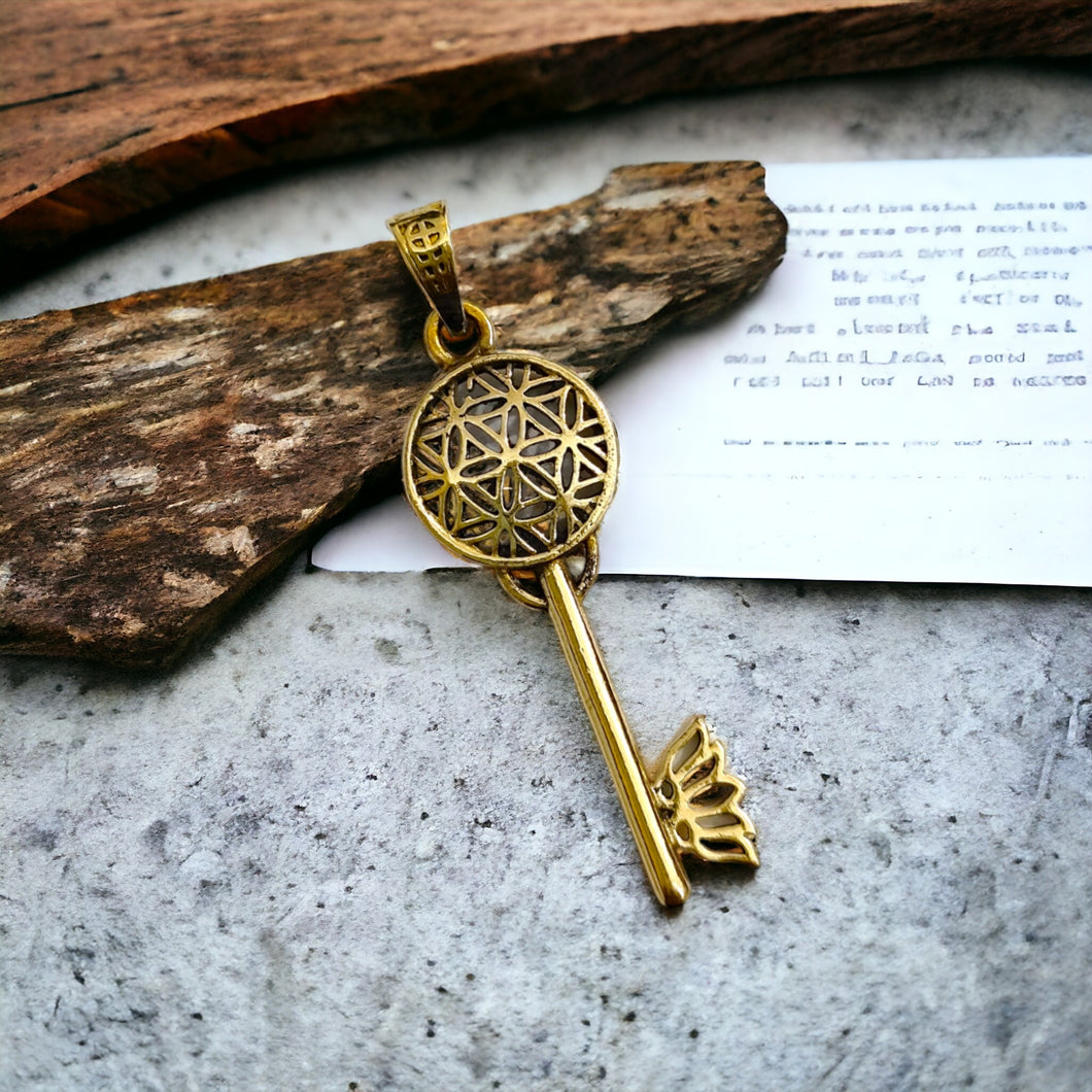 Flower of Life Key Of life Gold Pendant Necklace