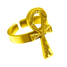 Load image into Gallery viewer, Gold Akhenaton Prayers Ankh Ring
