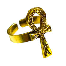 Load image into Gallery viewer, Gold Akhenaton Prayers Ankh Ring
