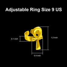 Load image into Gallery viewer, Gold Key Of Life Ankh Adjustable Ring
