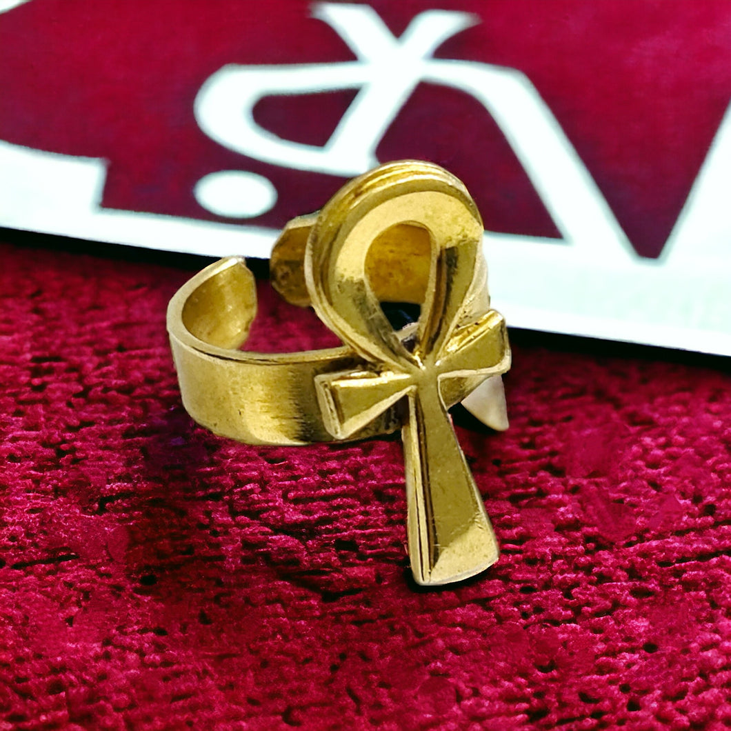 Gold Key Of Life Ankh Adjustable Ring