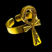 Load image into Gallery viewer, Gold Akhenaton Prayers Ankh Ring, Handmade Egyptian Talisman Gift
