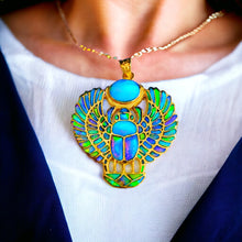 Load image into Gallery viewer, Gold Winged Royal Opal Scarab Pendant Necklace
