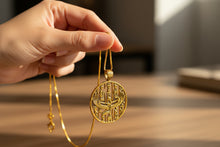Load image into Gallery viewer, Gold Goddess Isis Pendant, Winged Egyptian Divine Necklace
