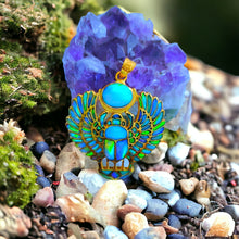 Load image into Gallery viewer, Gold Winged Royal Opal Scarab Pendant Necklace
