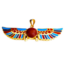 Load image into Gallery viewer, Egyptian Jewelry Gold-Filled Ancient Egyptian Amulet, God and Goddess Talsiman Pendant, Divine Minimalist Gold Pendant Necklace Gift for Men and Women (Colorful Winged Sun Desk)
