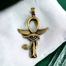 Load image into Gallery viewer, Winged Eye Ankh Pendant, Egyptian Jewelry, Ancient Egyptian Amulet, God and Goddess Talsiman Pendant, Divine Minimalist Pendant, Gift for Men and Women
