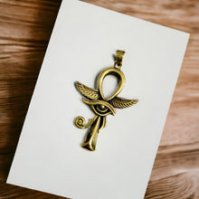 Load image into Gallery viewer, Winged Eye Ankh Pendant, Egyptian Jewelry, Ancient Egyptian Amulet, God and Goddess Talsiman Pendant, Divine Minimalist Pendant, Gift for Men and Women
