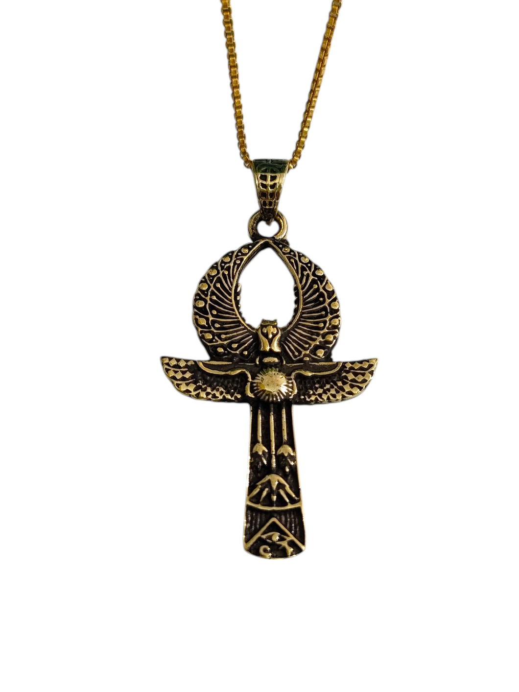 Gold Winged Key Of Life Necklace