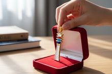 Load image into Gallery viewer, Mother of Pearl Djed Pillar Pendant, Gold Egyptian Revival Necklace
