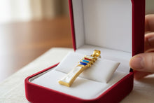 Load image into Gallery viewer, Mother of Pearl Djed Pillar Pendant, Gold Egyptian Revival Necklace
