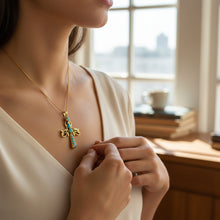 Load image into Gallery viewer, Gold Ankh Opal Pendant, Egyptian Talisman Necklace
