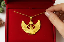 Load image into Gallery viewer, Gold Goddess Isis Pendant, Winged Egyptian Goddess, Egyptian Jewelry, Divine Minimalist Necklace, Gift for Men and Women
