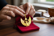 Load image into Gallery viewer, Gold Goddess Isis Pendant, Winged Egyptian Goddess, Egyptian Jewelry, Divine Minimalist Necklace, Gift for Men and Women
