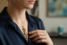 Load image into Gallery viewer, Gold Hathor Sistrum Pendant, Egyptian Revival Amulet Necklace
