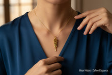 Load image into Gallery viewer, Gold Hathor Sistrum Pendant, Egyptian Revival Amulet Necklace

