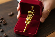 Load image into Gallery viewer, Gold Hathor Sistrum Pendant, Egyptian Revival Amulet Necklace
